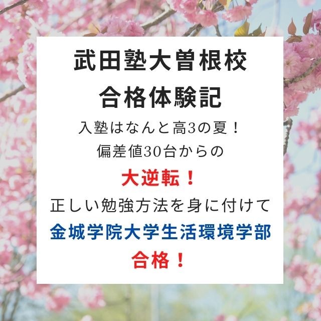 【合格体験記】入塾はなんと高3の夏！E判定からの大逆転！正しい勉強方法を身に付けて金城学院大学生活環境学部へ逆転合格！